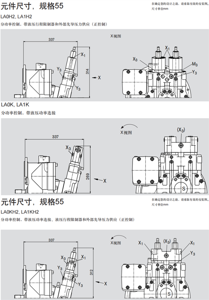 元件尺寸，規(guī)格55 LA0KH1/H3, LA1KH1/H3