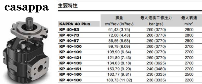 凱斯帕KP40系列齒輪泵參數(shù)